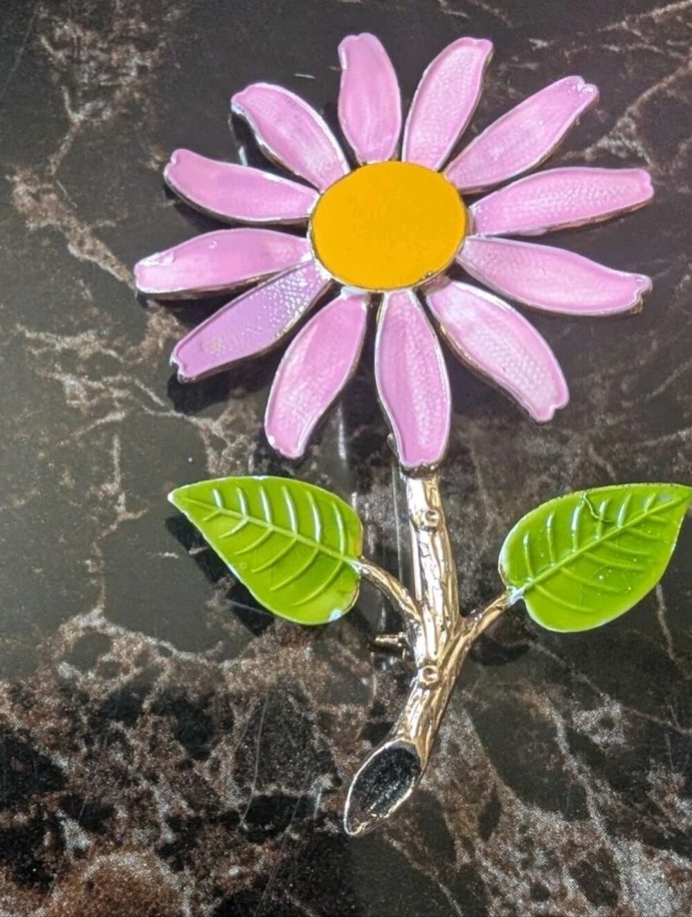 Vintage 1960s Enamel Pink Daisy Flower Pin Brooch
